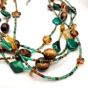 Boho multi-strand fall toned  blue brown beaded necklace